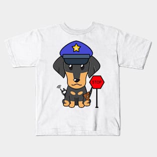 Funny Dahshund Policeman Kids T-Shirt